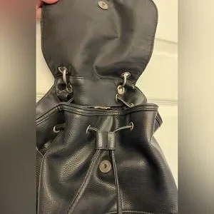 Vintage Disney Parks Black Leather Backpack Mickey Ears Drawstring Loungefly Disney Mickey Ear Evergreen Mini Backpack – Circle  main image 2